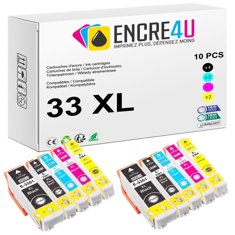 Lot de 10 cartouches d'encre compatibles Epson 33 33XL T33 3357 XL V1