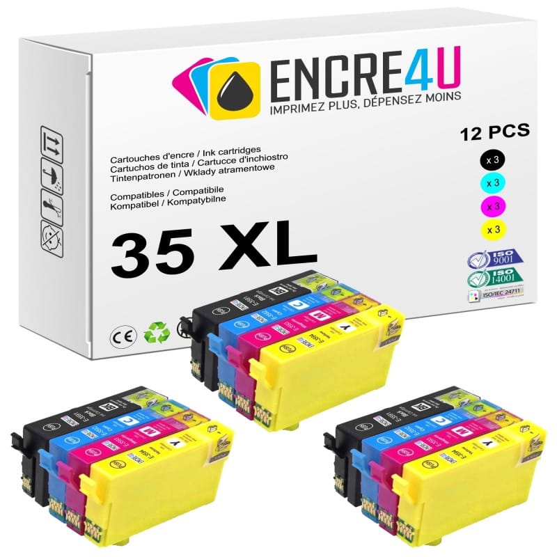 Lot de 12 cartouches d'encre compatibles Epson 35 35XL T35 3596 XL