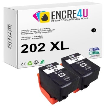 Lot de 2 cartouches d'encre compatibles Epson 202 202XL T202 XL Noir