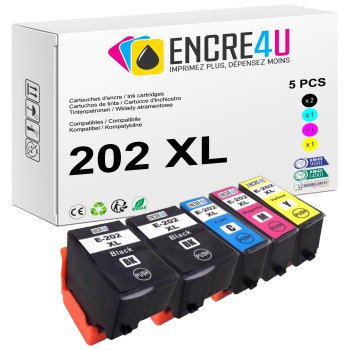 Lot de 5 cartouches d'encre compatibles Epson 202 202XL T202 XL V2