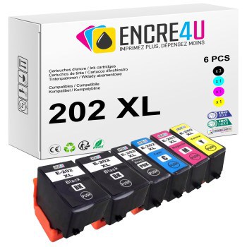 Lot de 6 cartouches d'encre compatibles Epson 202 202XL T202 XL