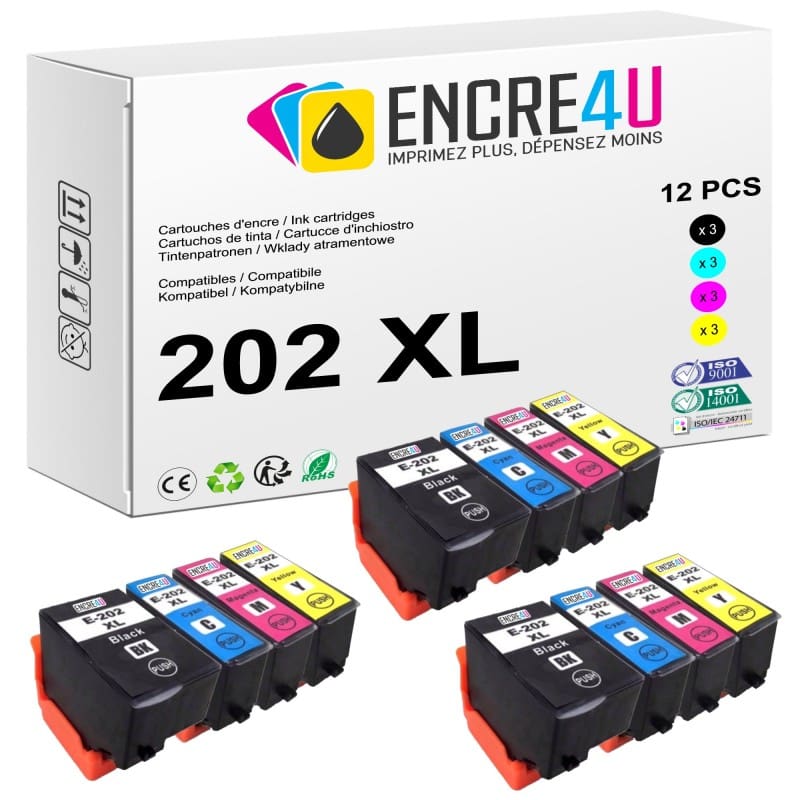 Lot de 12 cartouches d'encre compatibles Epson 202 202XL T202 XL
