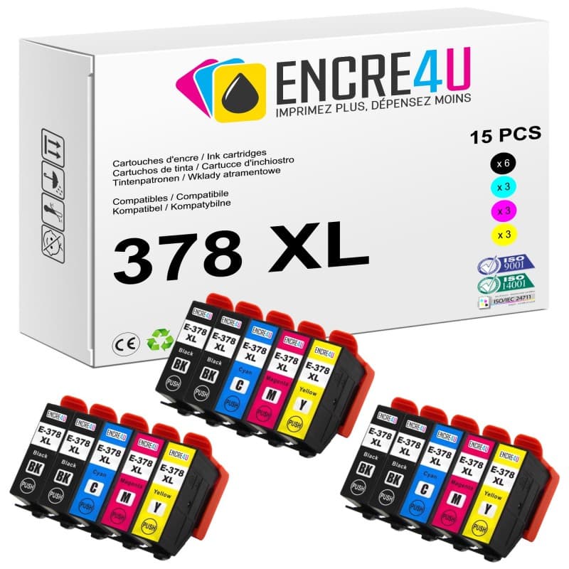 Lot de 15 cartouches d'encre compatibles Epson 378 378XL T378 3798 XL