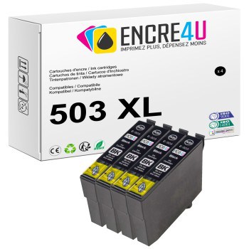 Lot de 4 cartouches d'encre compatibles Epson 503 503XL T503 XL Noir