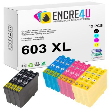 Lot de 12 cartouches d'encre compatibles Epson 603 603XL T603 XL