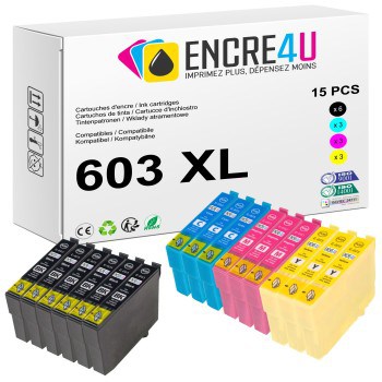 Lot de 15 cartouches d'encre compatibles Epson 603 603XL T603 XL