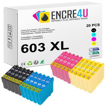 Lot de 20 cartouches d'encre compatibles Epson 603 603XL T603 XL V1