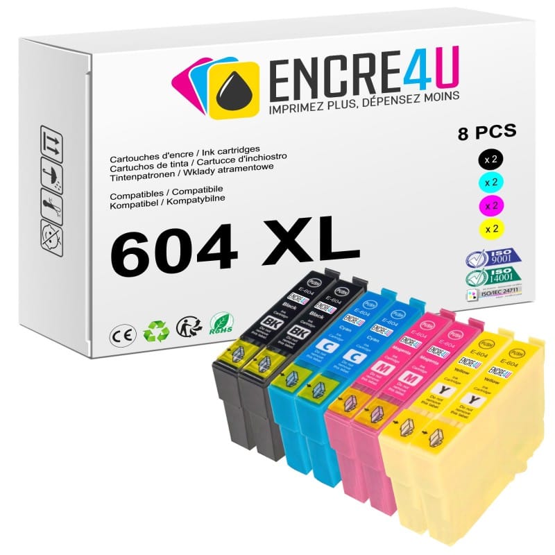 Lot de 8 cartouches d'encre compatibles Epson 604 604XL T604 XL