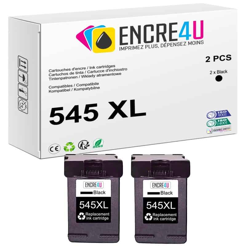 Lot de 2 cartouches d'encre compatibles Canon 545XL PG-545 XL BK Noir
