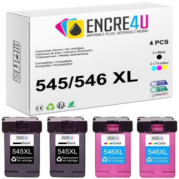 Lot de 4 cartouches d'encre compatibles Canon 545 546 PG-545 CL-546 XL
