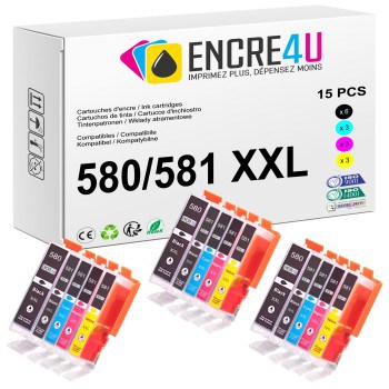 Lot de 15 cartouches d'encre compatibles Canon PGI-580 CLI-581 XXL
