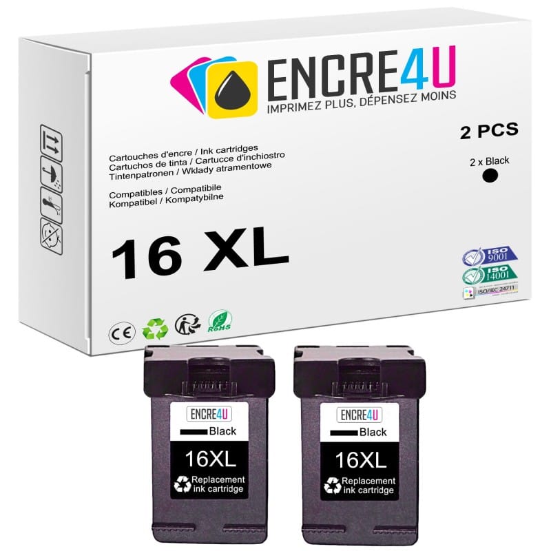 Lot de 2 cartouches d'encre compatibles Lexmark 16 XL 16XL Noir