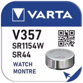 Pile Varta V357 SR44 SR1154W pour Montre Oxyde d'Argent 1,55V