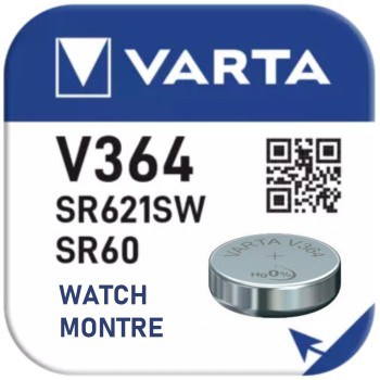 2 Piles Varta V364 SR60 SR621SW pour Montre Oxyde d'Argent 1,55V