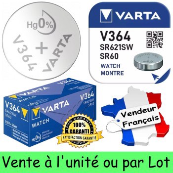 5 Piles Varta V364 SR60 SR621SW pour Montre Oxyde d'Argent 1,55V